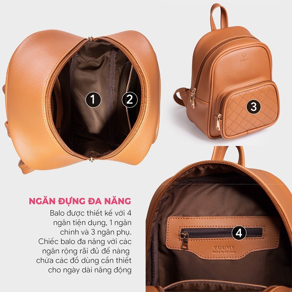 Mô tả Balo Yuumy (Thời trang nữ cỡ trung chần chỉ - Balo da YBA35) - 3
