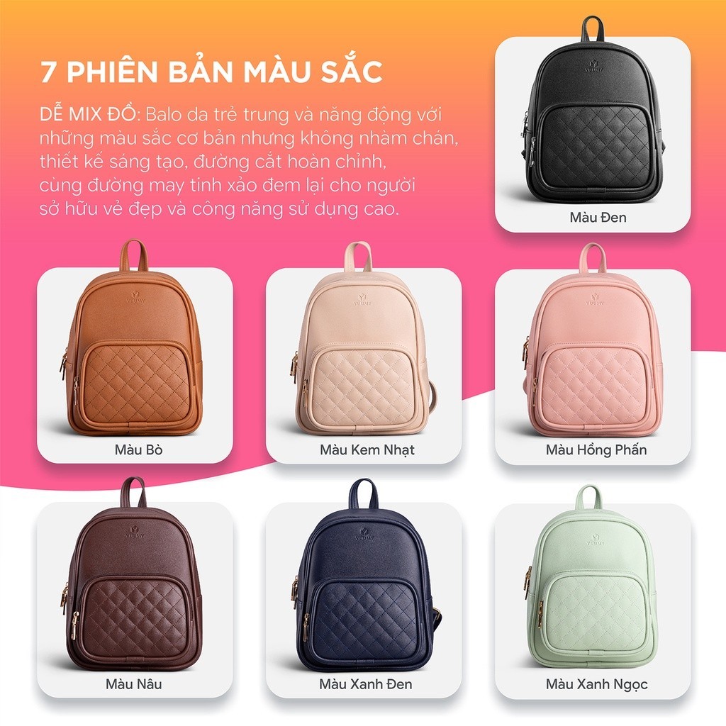 Mô tả Balo Yuumy (Thời trang nữ cỡ trung chần chỉ - Balo da YBA35) - 6