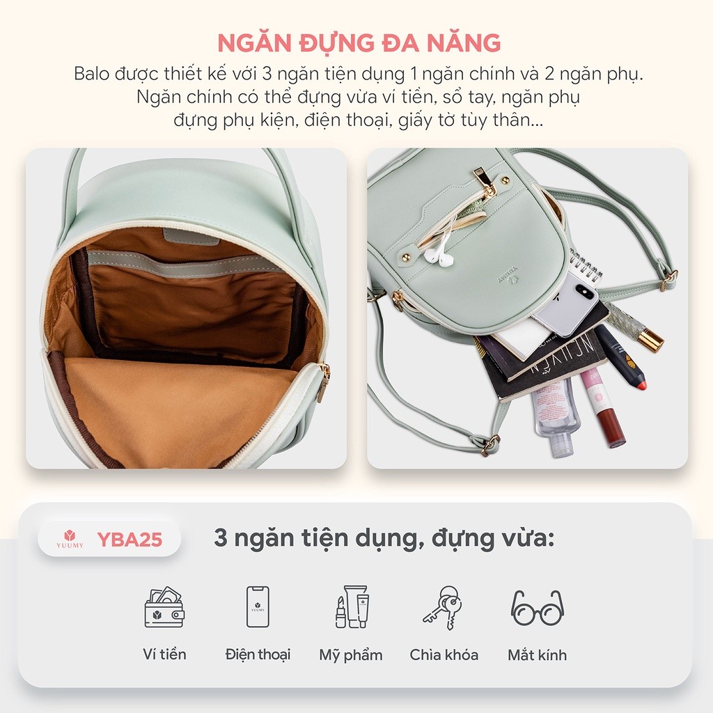 Mô tả Balo Yuumy (Thời trang nữ mini phối khóa - Balo da YBA25) - 3