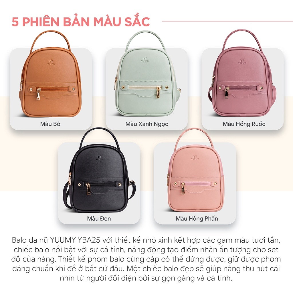 Mô tả Balo Yuumy (Thời trang nữ mini phối khóa - Balo da YBA25) - 5