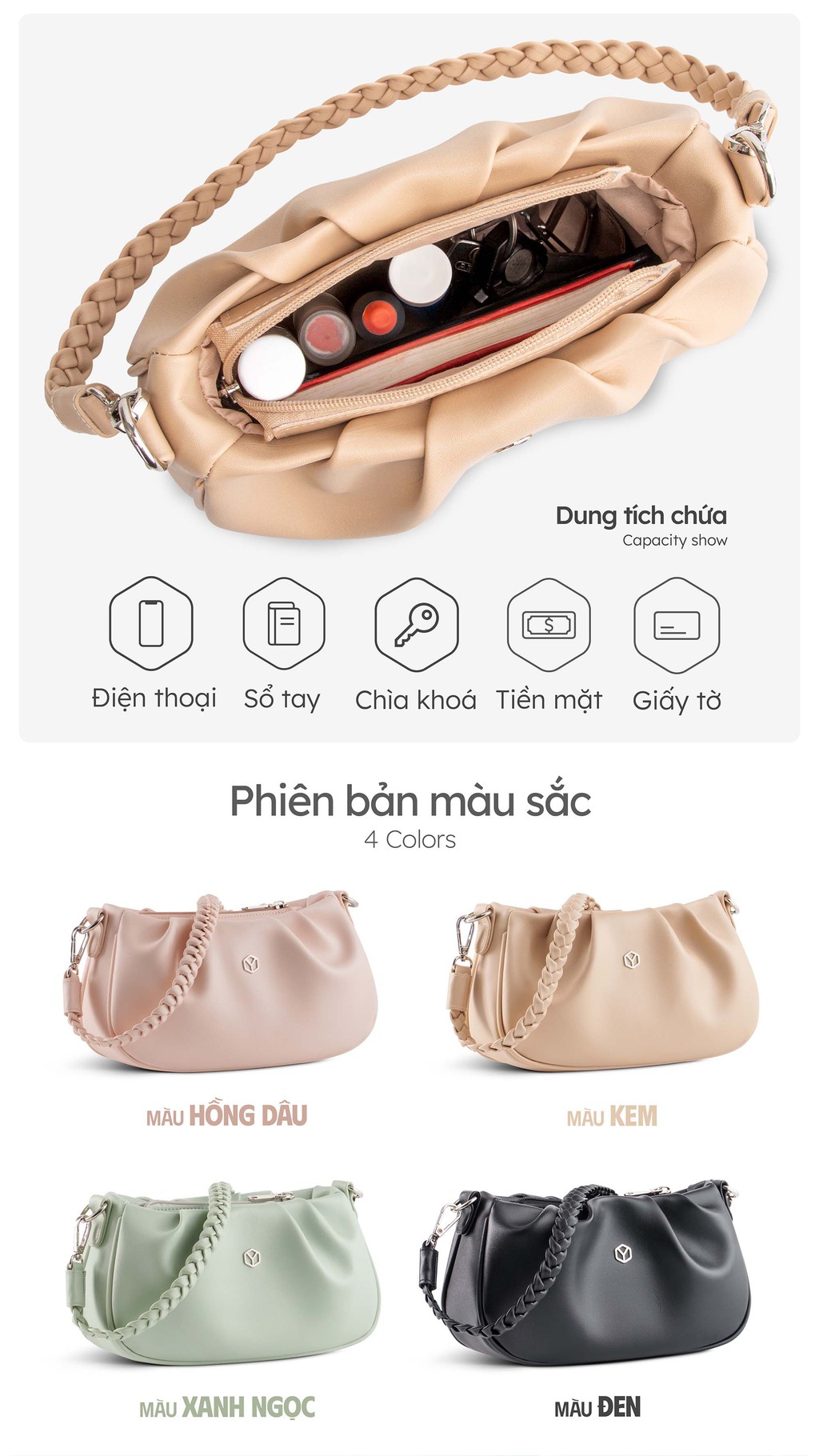 Mô tả Túi Yuumy (Thời trang nữ thiết kế kiểu nhún - Túi đeo vai da Seasand YN253) - 4