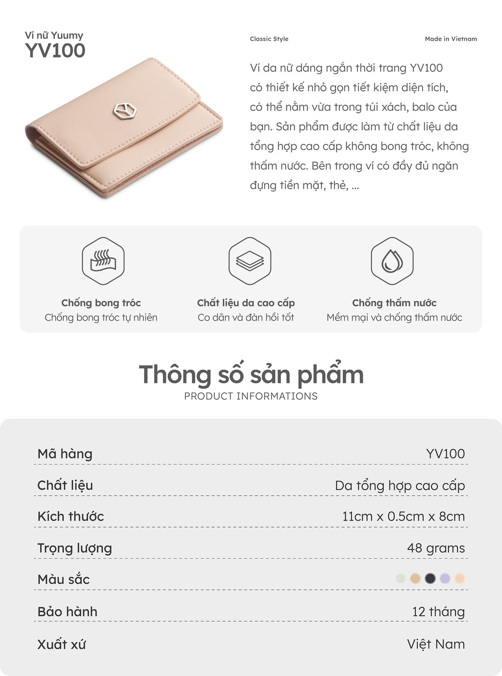 Ví Yuumy YV100 mở nắp