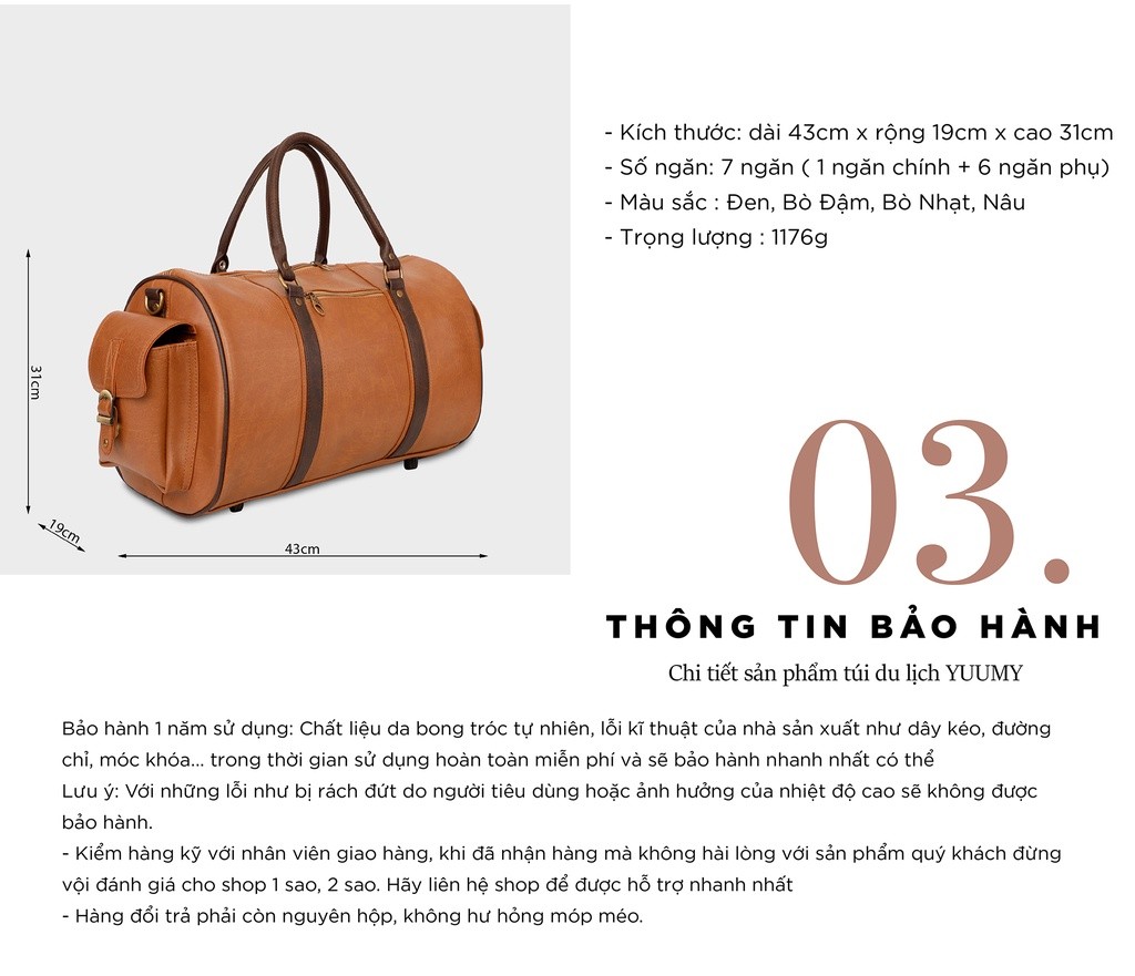 Mô tả Túi du lịch Yuumy (Thời trang nữ tiện lợi cỡ lớn - Túi da Seasand YMTR04) - 5