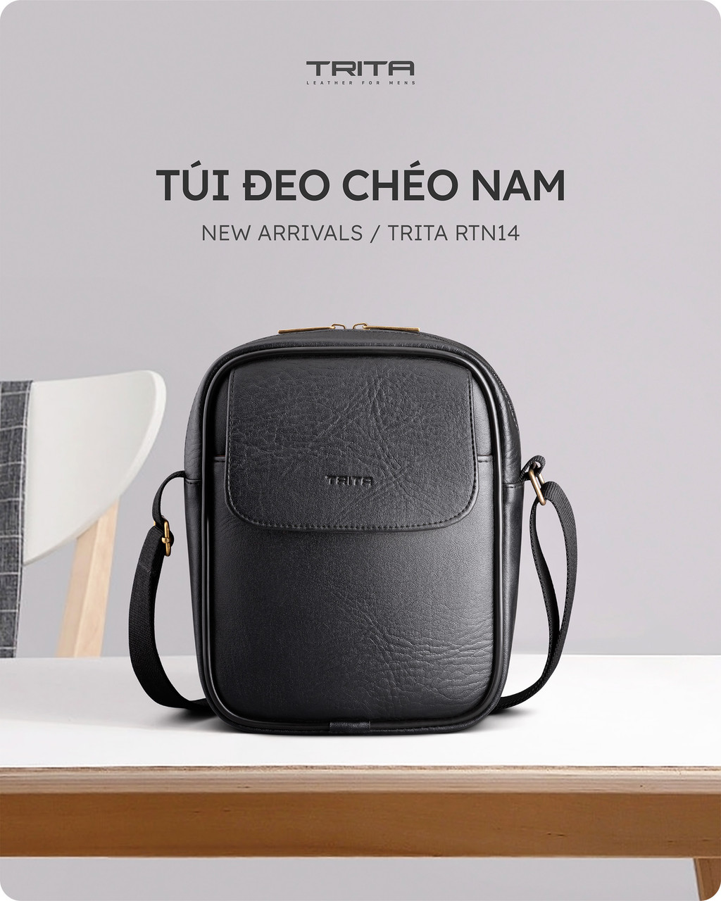 Mô tả Túi Trita (Thời trang nam phối nắp gập - Túi đeo chéo da RTN14) - 1