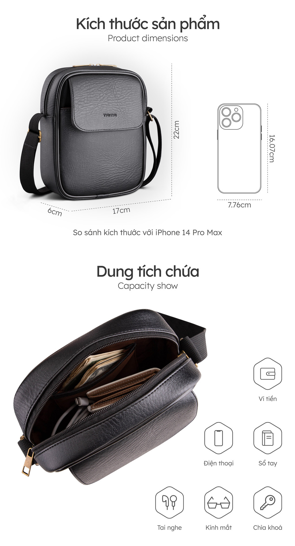 Mô tả Túi Trita (Thời trang nam phối nắp gập - Túi đeo chéo da RTN14) - 4
