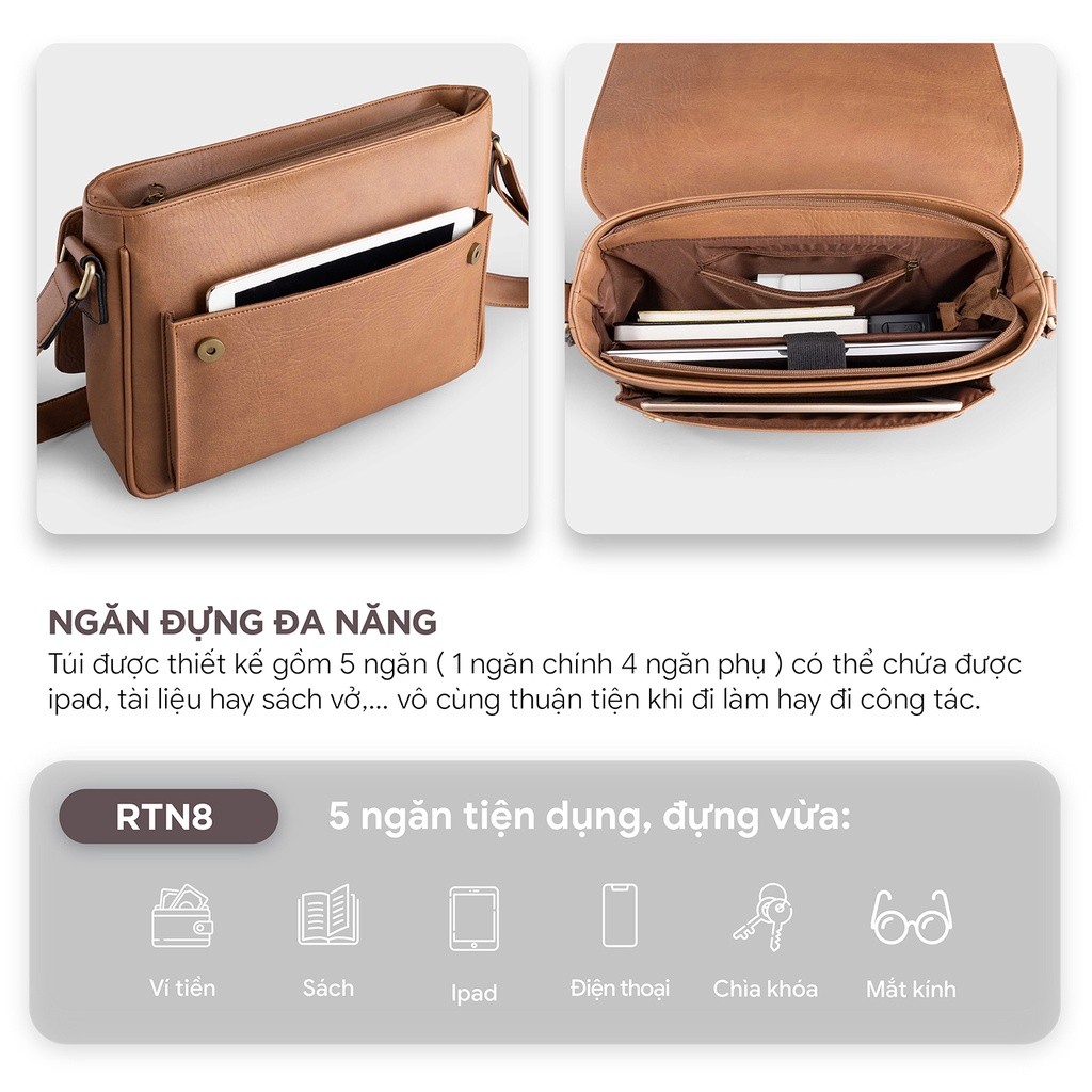 Mô tả Túi Trita (Thời trang nam nắp gập phối quai trên - Túi đeo chéo da RTN8) - 3