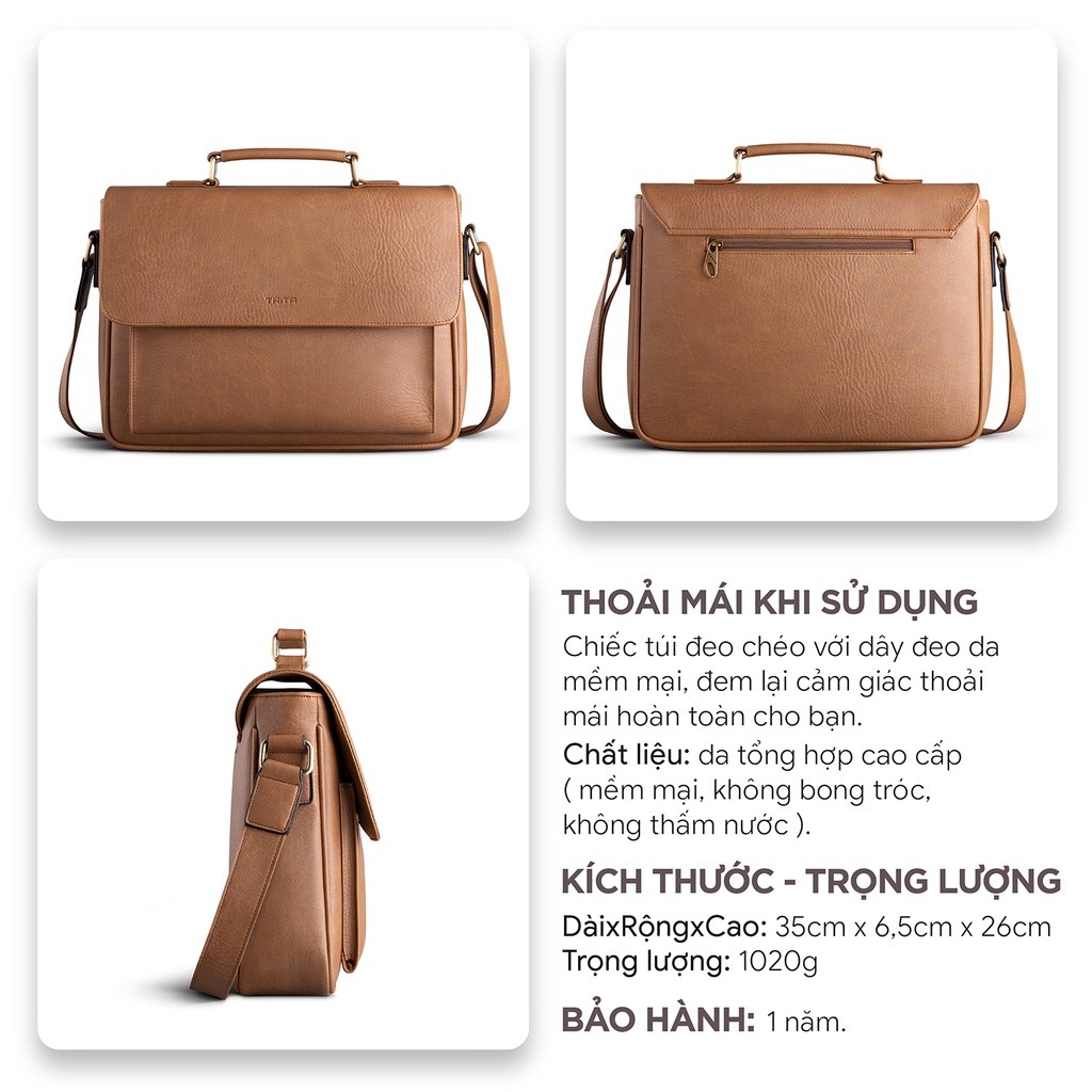 Mô tả Túi Trita (Thời trang nam nắp gập phối quai trên - Túi đeo chéo da RTN8) - 4