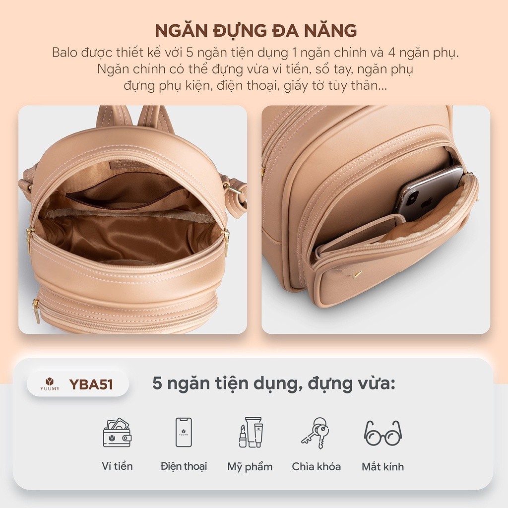 Mô tả Balo Yuumy (Thời trang nữ cỡ trung basic - Balo da Seasand YBA51) - 3
