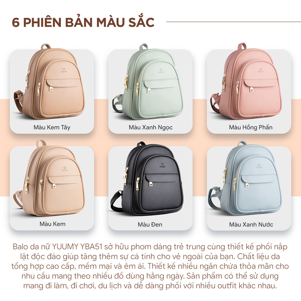 Mô tả Balo Yuumy (Thời trang nữ cỡ trung basic - Balo da Seasand YBA51) - 5