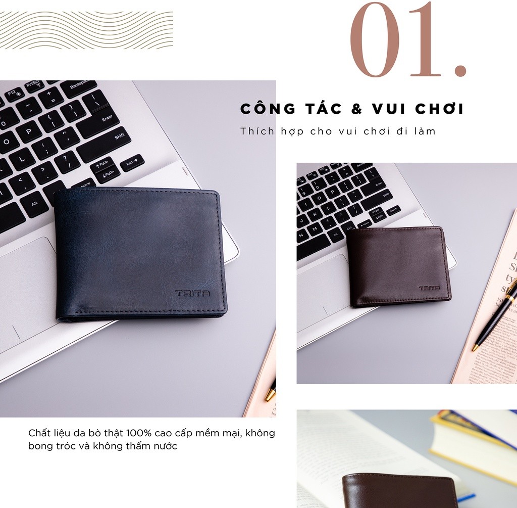 Mô tả Ví nam da bò Trita (Thời trang nam dáng ngang - Ví da RVN002) - 2