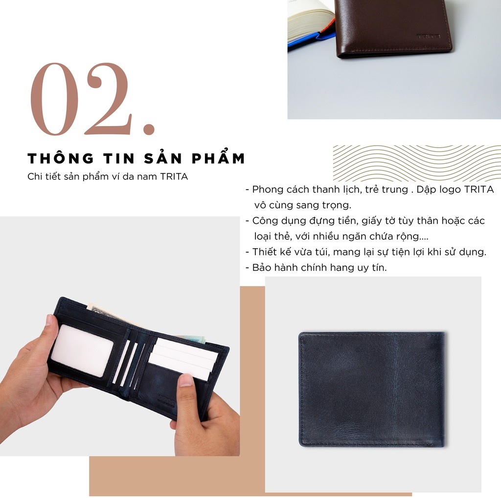 Mô tả Ví nam da bò Trita (Thời trang nam dáng ngang - Ví da RVN002) - 3