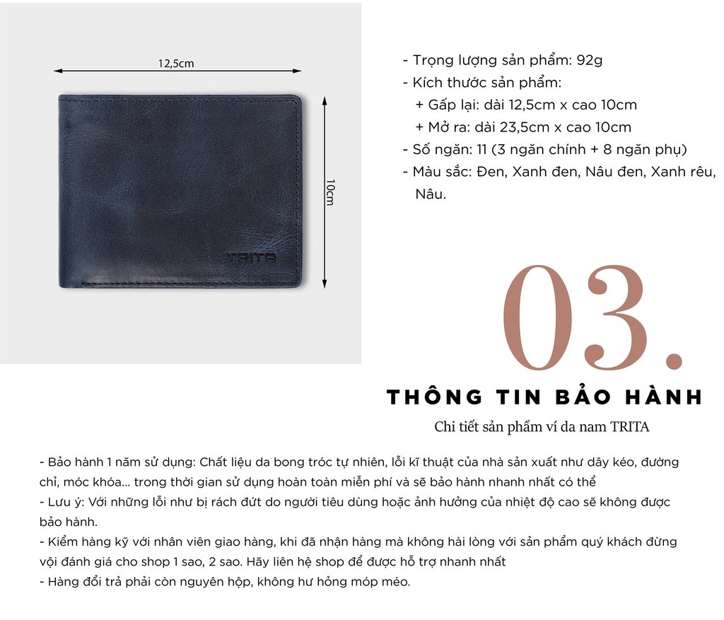 Mô tả Ví nam da bò Trita (Thời trang nam dáng ngang - Ví da RVN002) - 5