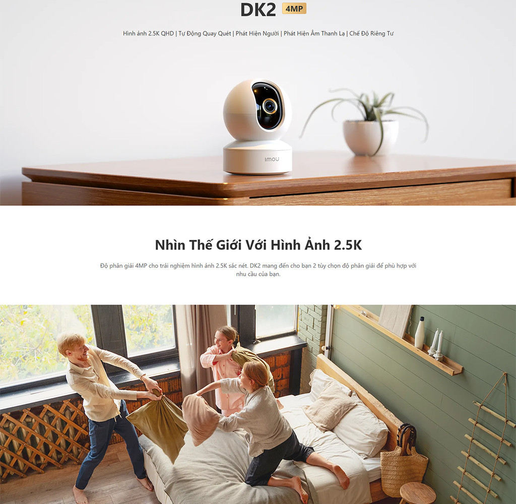 Mô tả Camera Wifi trong nhà Imou Ranger DK2 I 2MP/4MP I IPC-DK2-4H1W I Đàm thoại hai chiều I Xoay 360 I H265 - 1