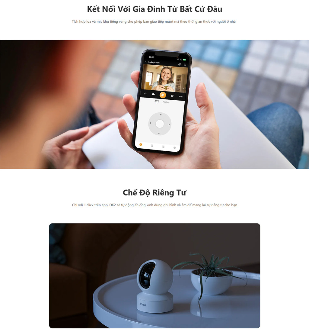 Mô tả Camera Wifi trong nhà Imou Ranger DK2 I 2MP/4MP I IPC-DK2-4H1W I Đàm thoại hai chiều I Xoay 360 I H265 - 4