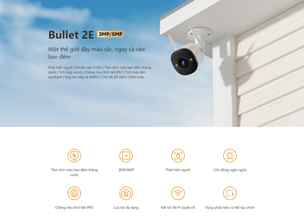Mô tả Camera Wifi ngoài trời Imou Bullet 2E I 3MP/5MP I IPC-F52FP I 4 chế độ ban đêm I Chống nước IP67 - 1