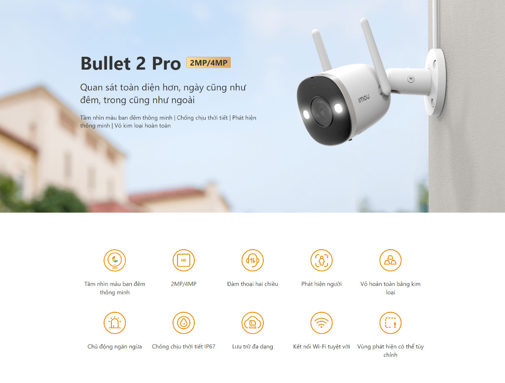 Mô tả Camera Wifi ngoài trời Imou Bullet 2 pro I 2MP/4MP I IPC-F26FEP I Tích hợp đèn còi I Đàm thoại 2 chiều - 1