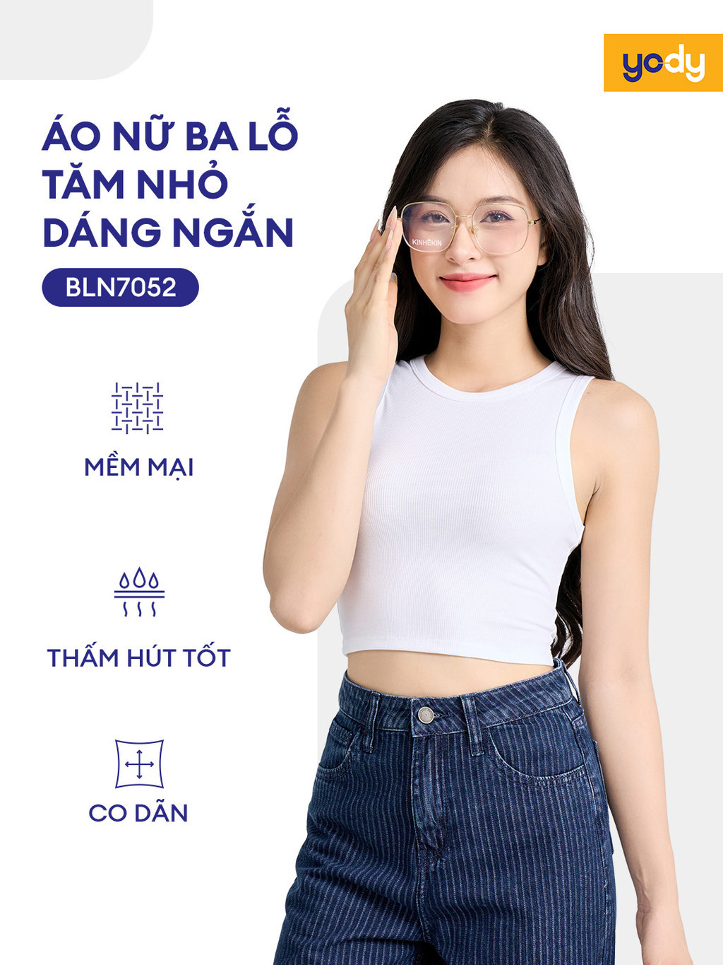 Mô tả Áo ba lỗ nữ YODY dáng croptop, cá tính, năng động, thun ôm co giãn, thoải mái BLN7052 - 1