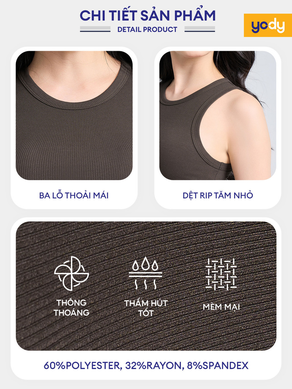 Mô tả Áo ba lỗ nữ YODY dáng croptop, cá tính, năng động, thun ôm co giãn, thoải mái BLN7052 - 5