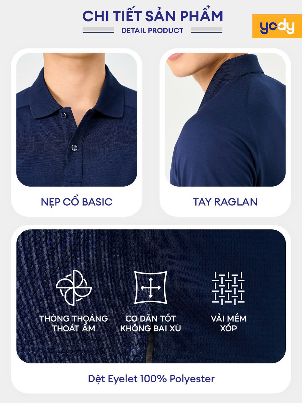Mô tả Áo polo nam Yody sport áo thun có cổ áo thể thao, tay raglan, vải xốp nhẹ, thấm hút mồ hôi SAM7138 - 1