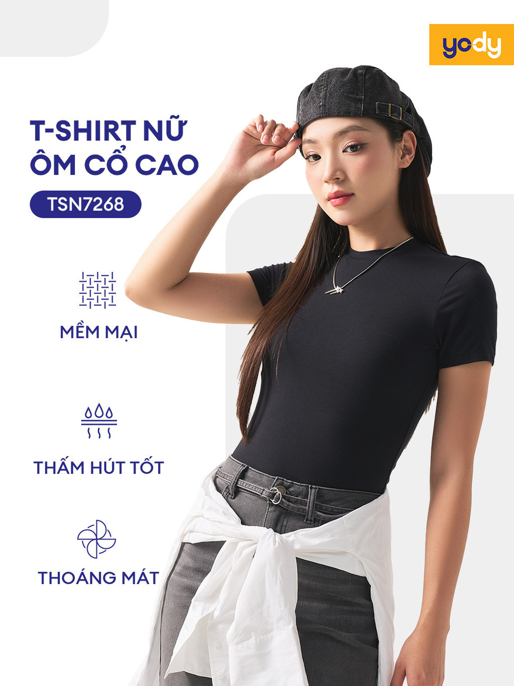 Mô tả Áo thun nữ YODY dáng ôm, cổ tròn, cao, vải bambo mát mẻ, co giãn TSN7268 - 2