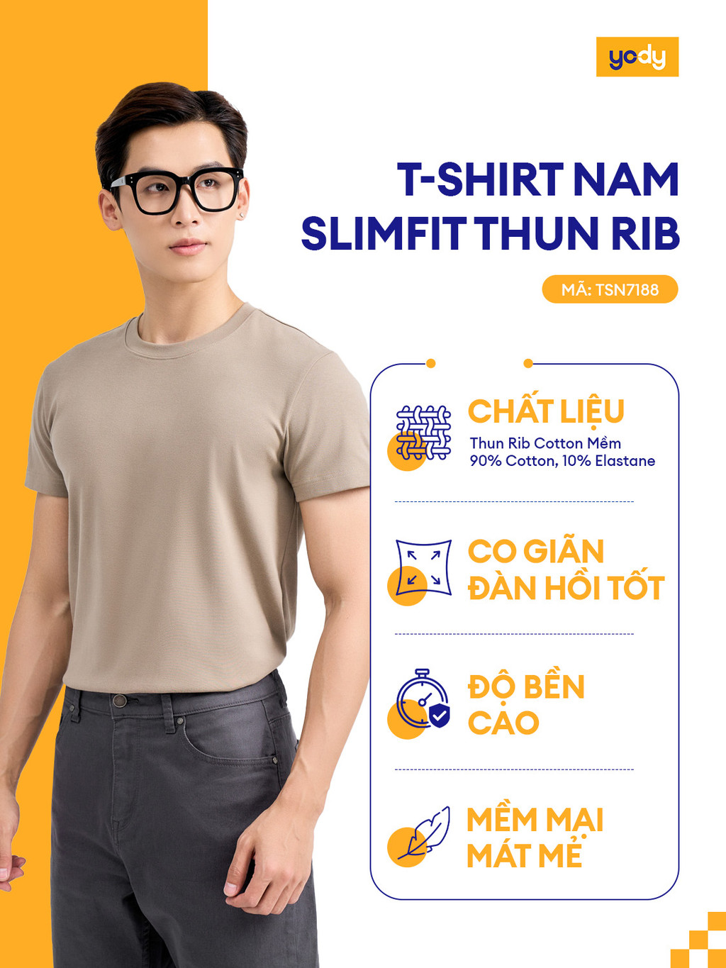 Mô tả Áo thun T-shirt Nam YODY dáng slimfit cơ bản, vải cotton mềm mại, thông thoáng TSM7188 - 1