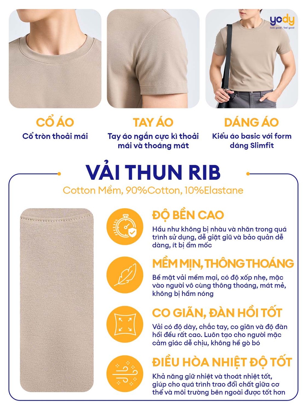 Mô tả Áo thun T-shirt Nam YODY dáng slimfit cơ bản, vải cotton mềm mại, thông thoáng TSM7188 - 2