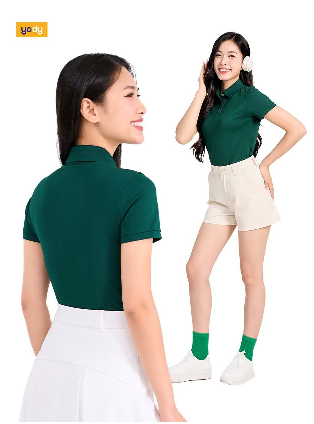 Mô tả Áo polo nữ YODY vải cotton mắt chim gia đình mềm mại chống nhăn nhàu bai gião APN7280 - 4