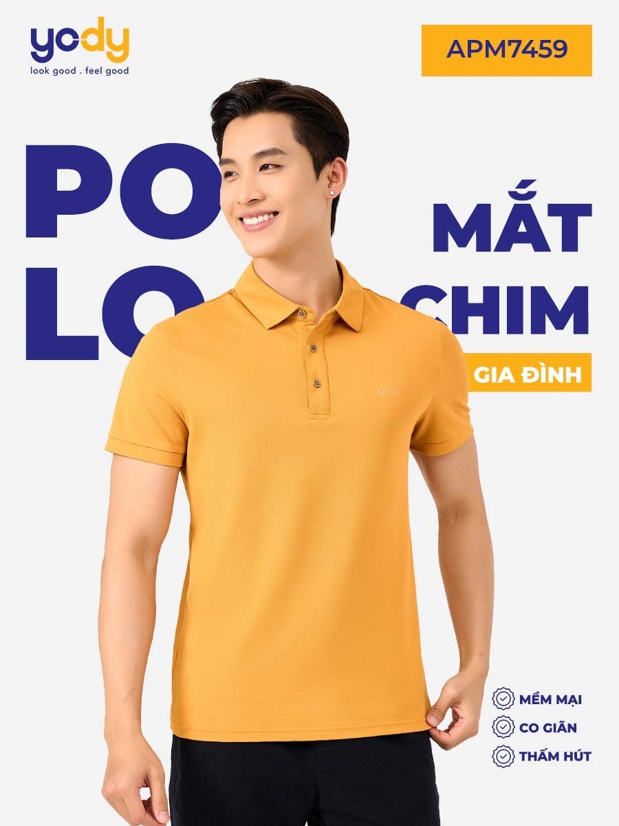 Mô tả Áo phông có cổ YODY nam tay ngắn vải cotton mắt chim cổ bẻ thoáng mát mềm mịn không nhàu APM7459 - 1