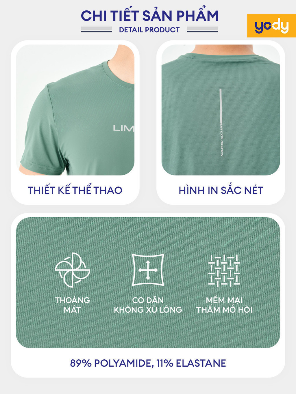 Mô tả Áo phông nam YODY áo thun thể thao nam cổ tròn thấm hút mồ hôi - STM6061 - 3