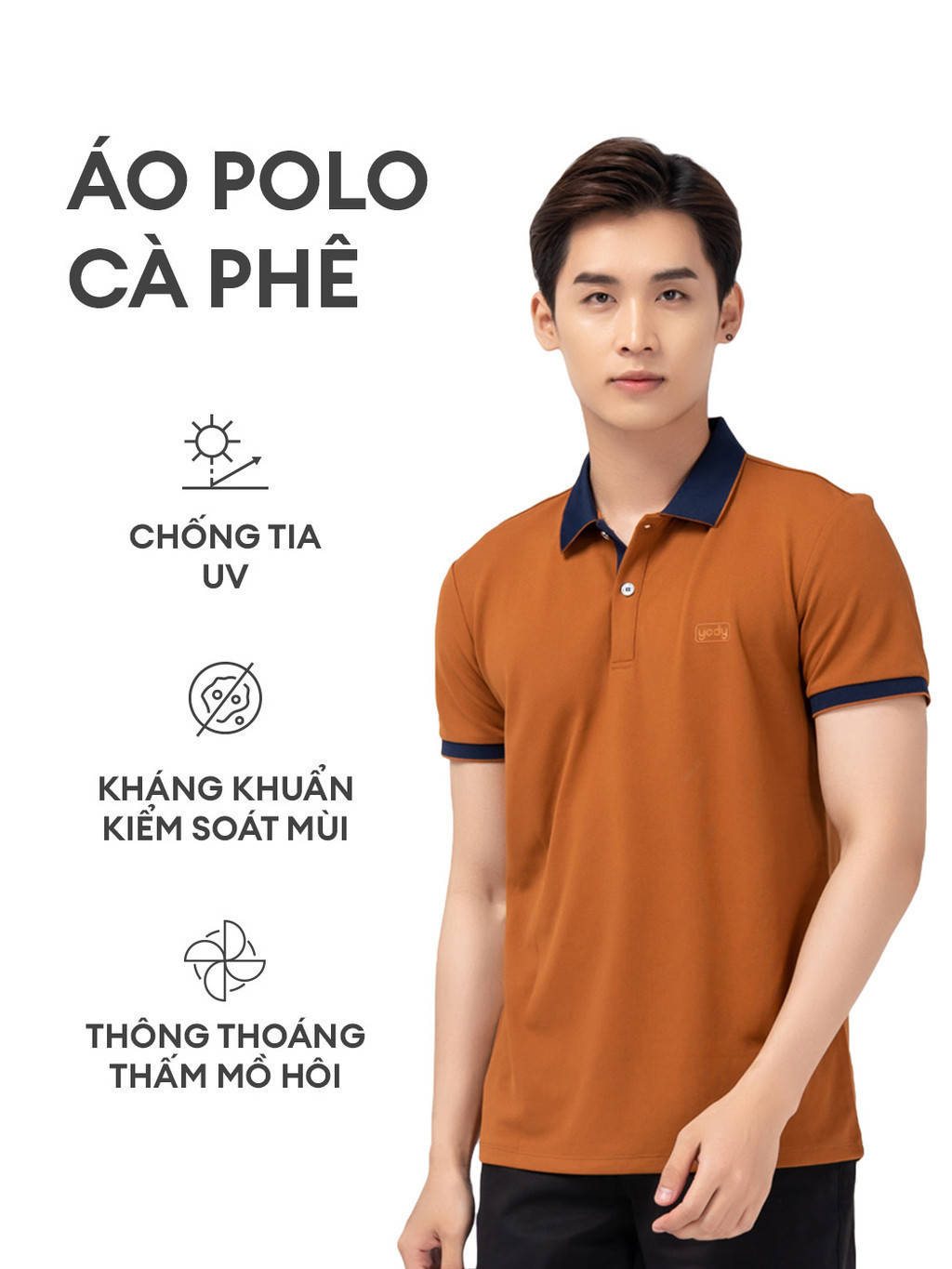 Mô tả Áo POLO nam Scafe- Khử mùi hiệu quả, co giãn, thấm hút mồ phối cổ năng động thương hiệu YODY APM3635 - 1