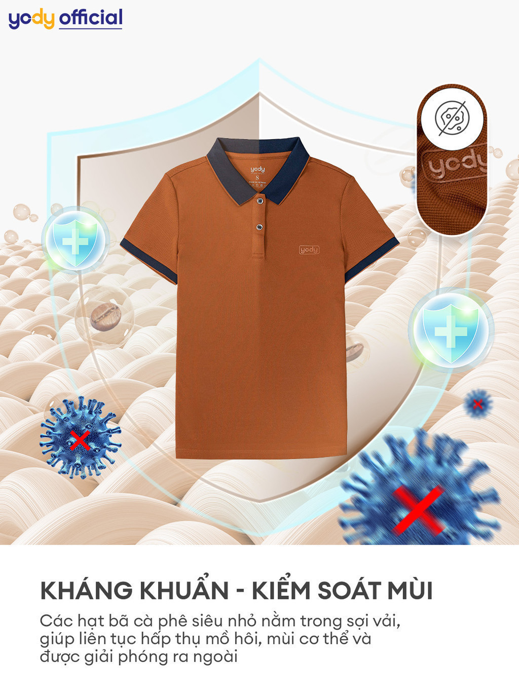 Mô tả Áo POLO nam Scafe- Khử mùi hiệu quả, co giãn, thấm hút mồ phối cổ năng động thương hiệu YODY APM3635 - 4