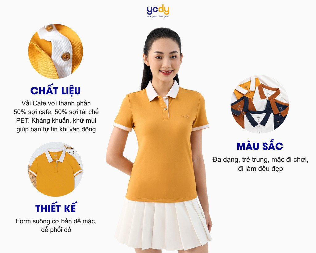 Áo thun polo nữ YODY cafe APN3700
