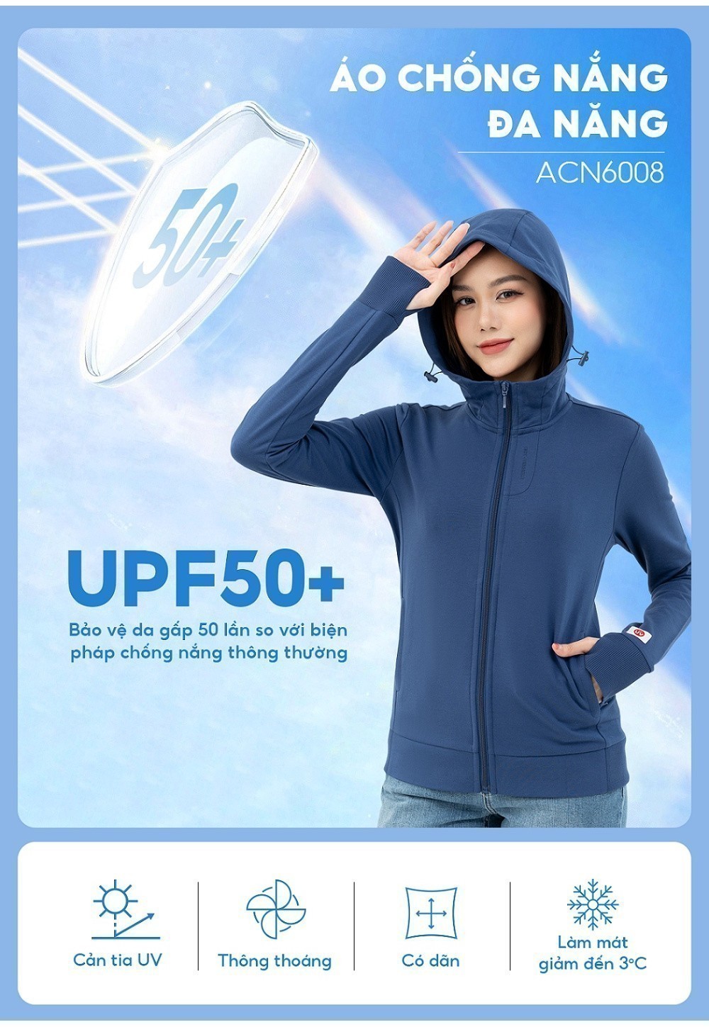 Áo chống nắng Yody ACN6008 - Màu Xanh da trời