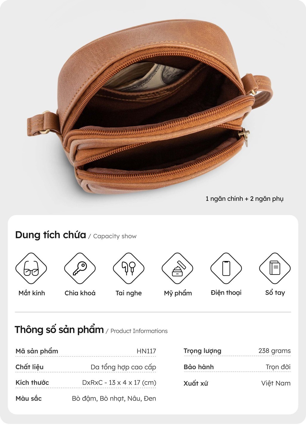 Túi Lata HN117 chi tiết mặt trước