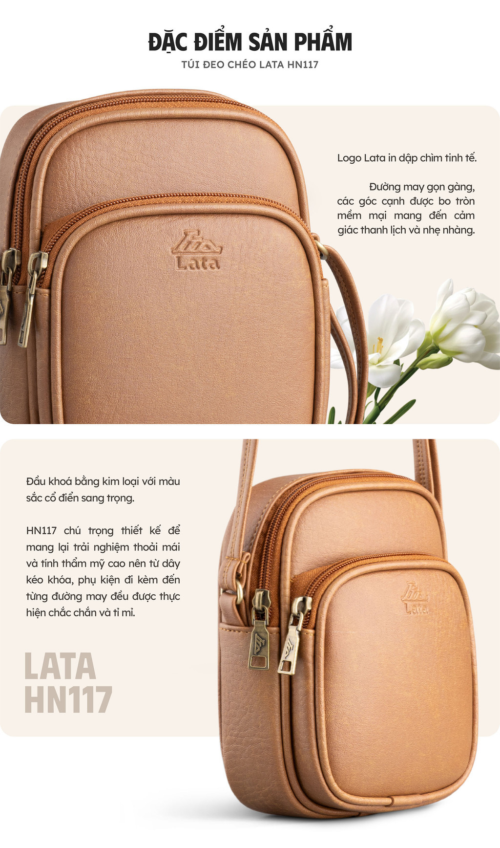 Túi Lata HN117 chi tiết khóa kéo