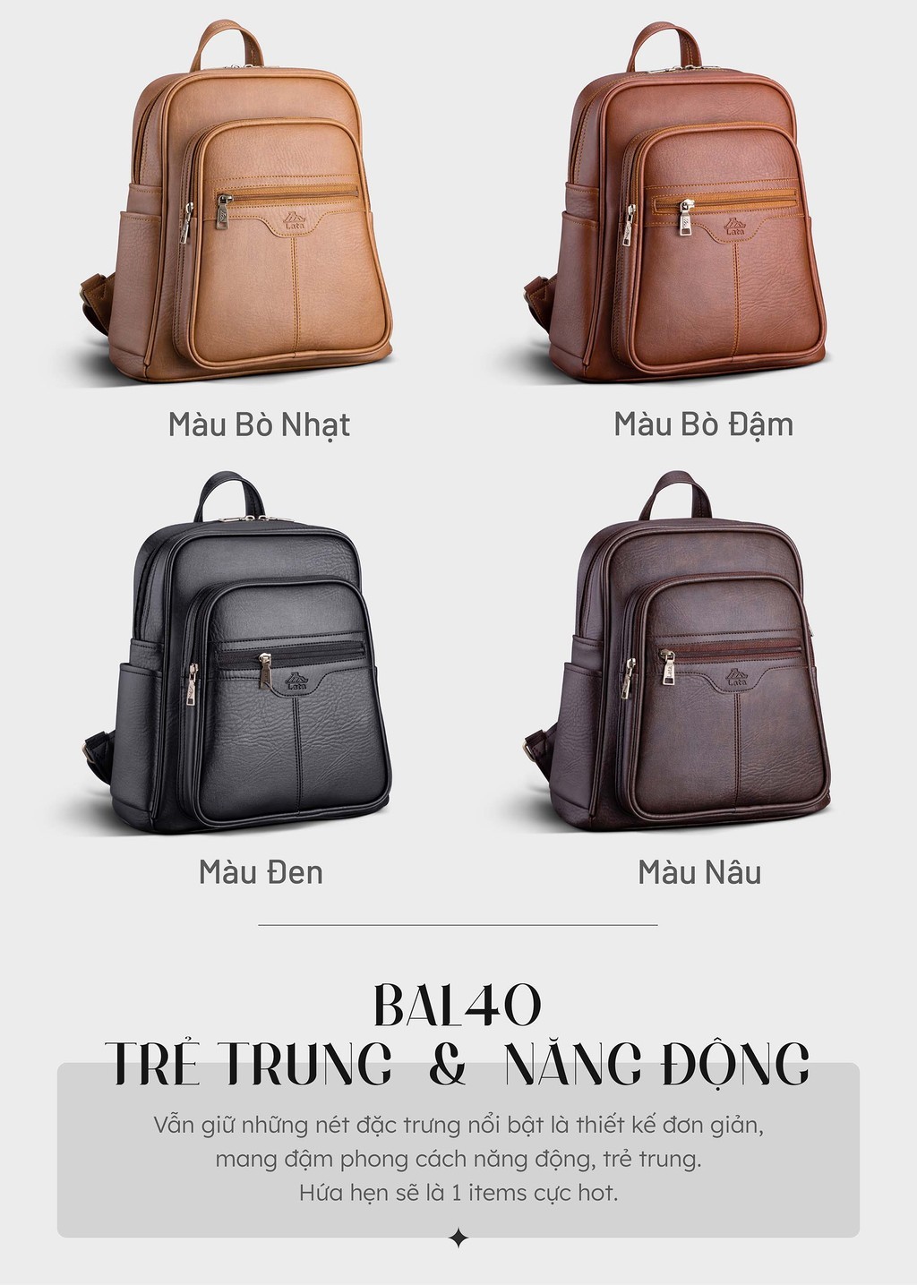 Mô tả Balo Lata (Thời trang nữ tiện lợi cỡ lớn - Balo da BAL40) - 6