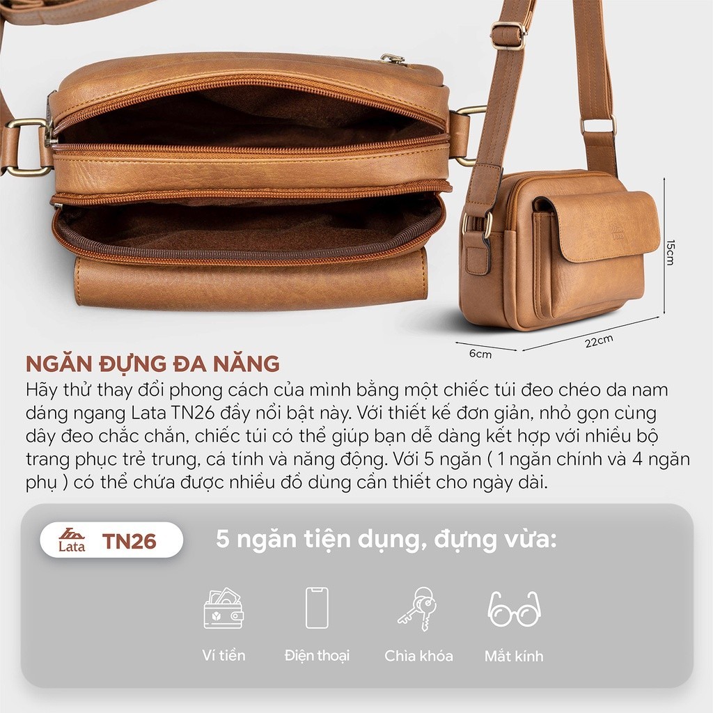 Mô tả Túi Lata (Thời trang nam dáng ngang - Túi đeo chéo da TN26) - 3