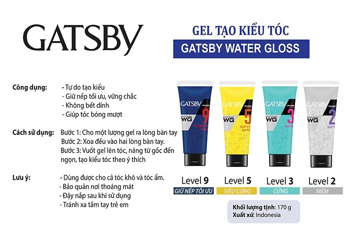 Mô tả Gel vuốt tóc nam giữ nếp vượt trội GATSBY Water Gloss Ultimate Hold 170g - 1