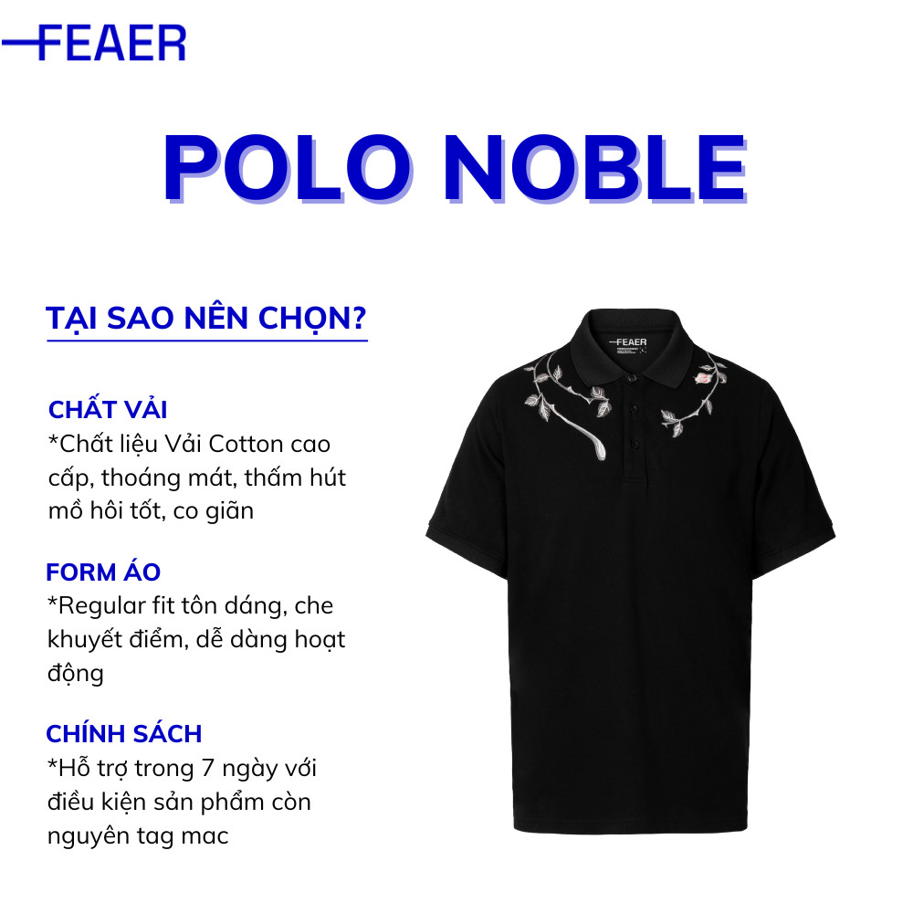 Mô tả Áo polo nam Noble tay ngắn, cổ bẻ, vải Cotton cao cấp thấm hút tốt, co giãn, họa tiết thêu vai - FEAER - 1
