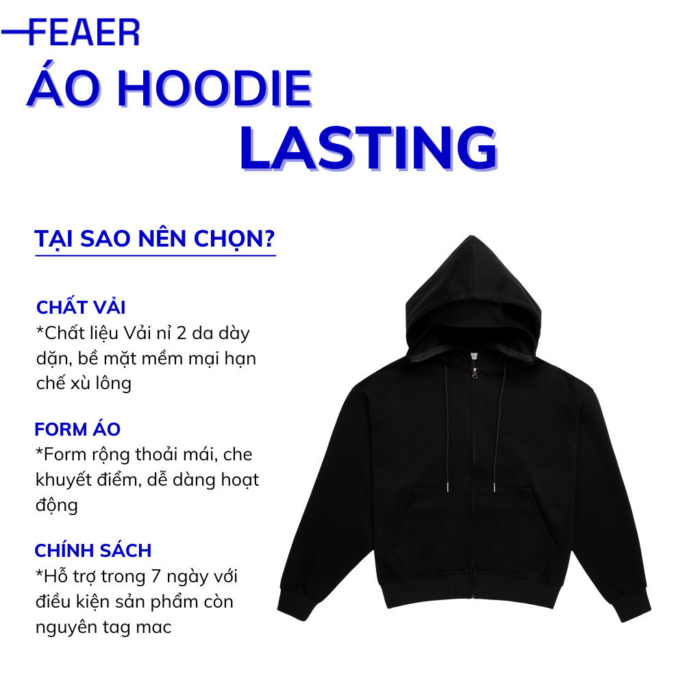 Mô tả Áo khoác hoodie zip Lasting 2 nón dày dặn, che nắng fullface chuẩn form, có túi trong, chống nắng tốt - FEAER - 1