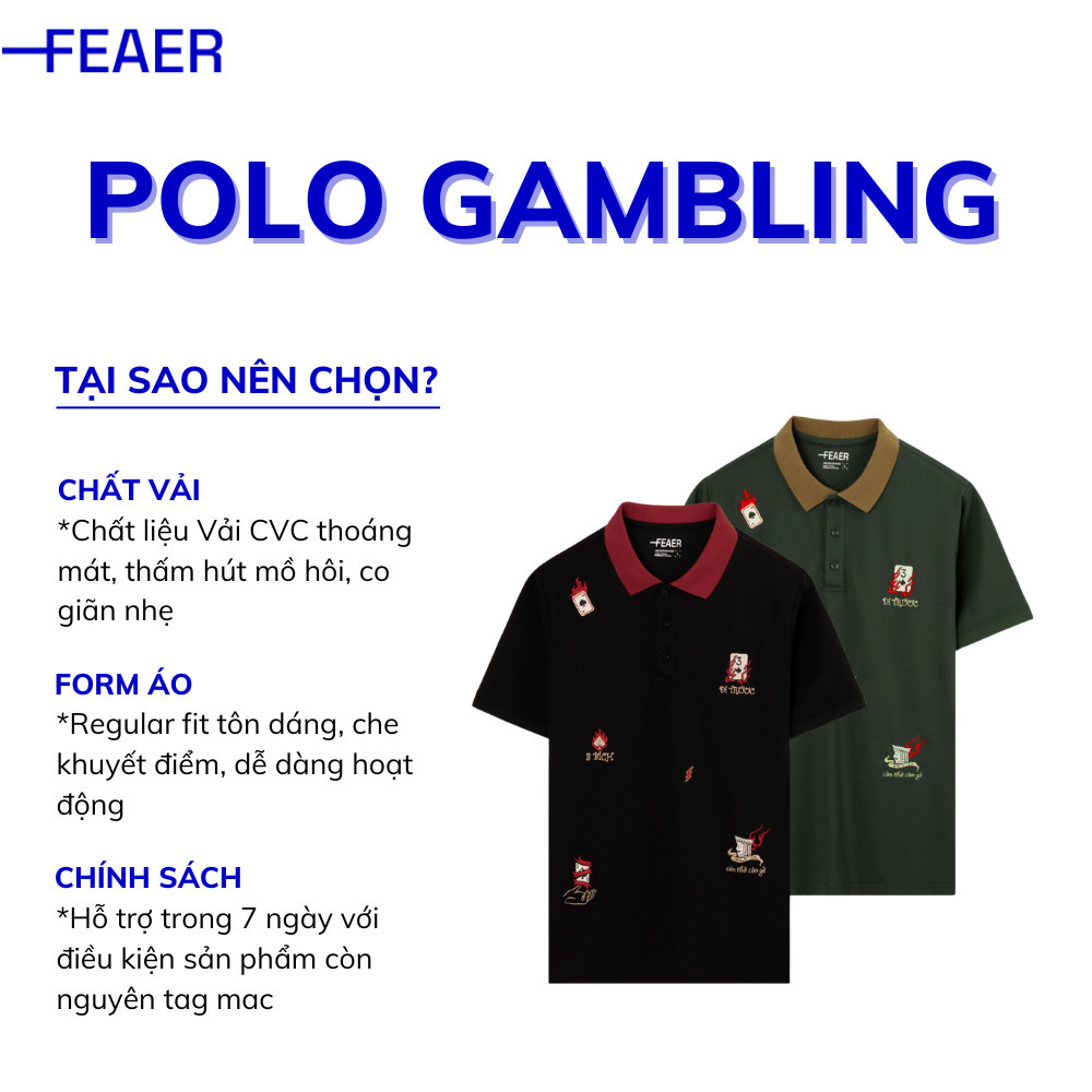 Mô tả Áo polo nam Gambling cổ bẻ, tay ngắn, chất vải CVC cao cấp, co giãn nhẹ, họa tiết thêu độc đáo, mới lạ phiên bản - FEAER - 1