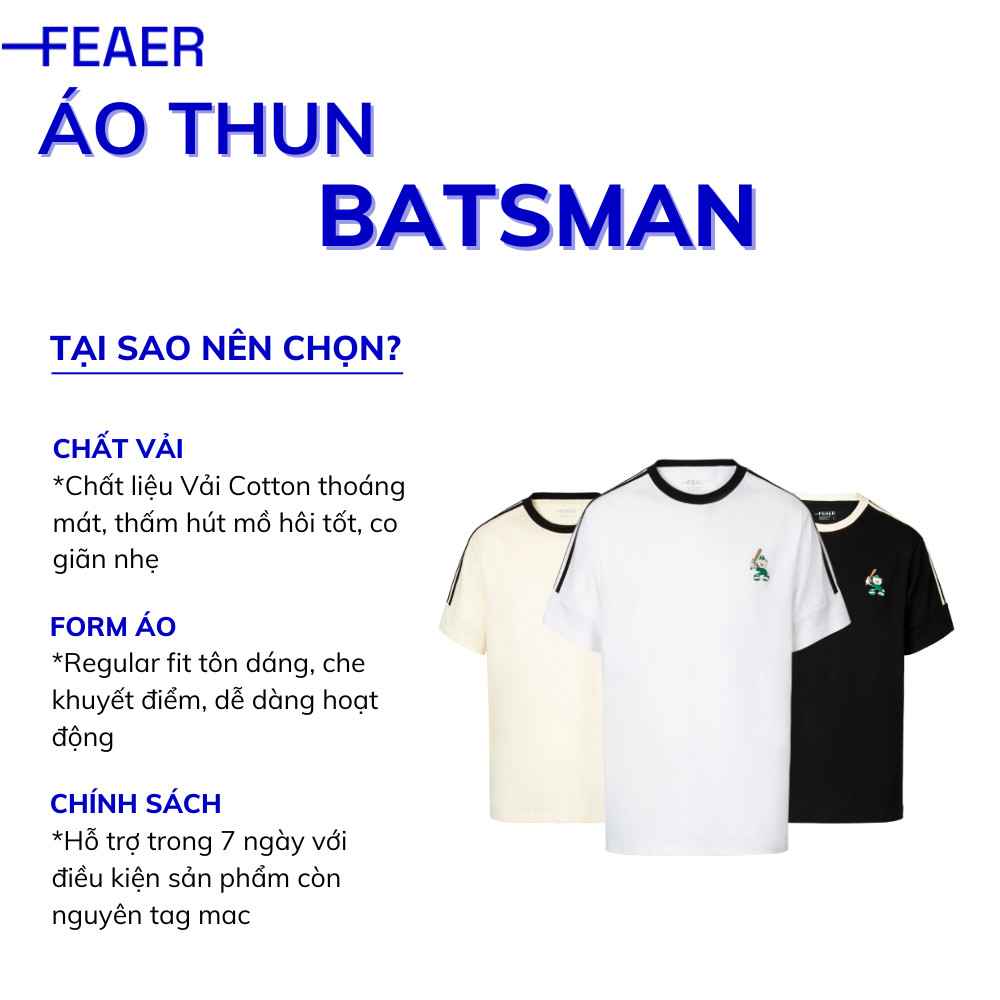 Mô tả Áo thun nam cổ tròn Batsman, tay ngắn, vải cotton thoáng mát, thấm hút tốt, logo thêu, phối sọc tay - 1
