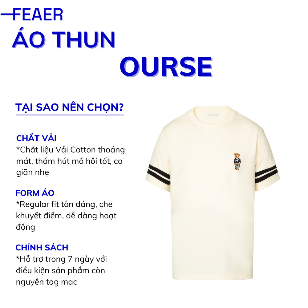 Mô tả Áo thun nam Ourse cổ tròn, chất vải cotton thoáng mát, dáng regular, logo thêu gấu, tay phối sọc-FEAER - 1