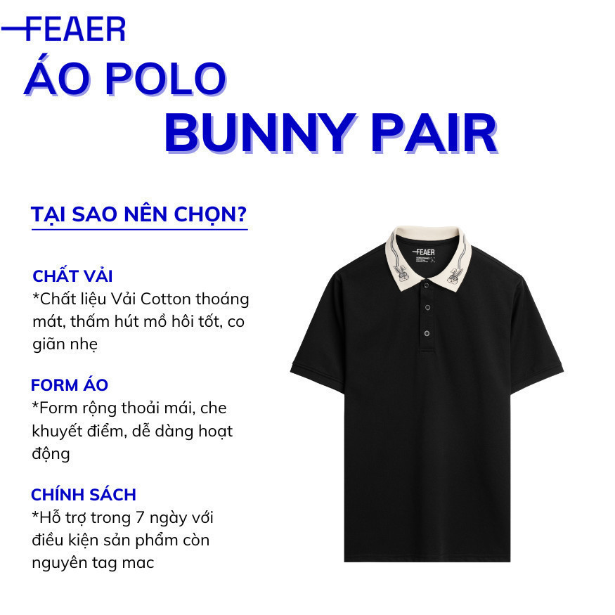 Mô tả Áo polo nam có cổ Bunny Pair,vải CVC cao cấp thoáng mát, cổ thêu hình thỏ mới lạ, sang trọng - FEAER - 1