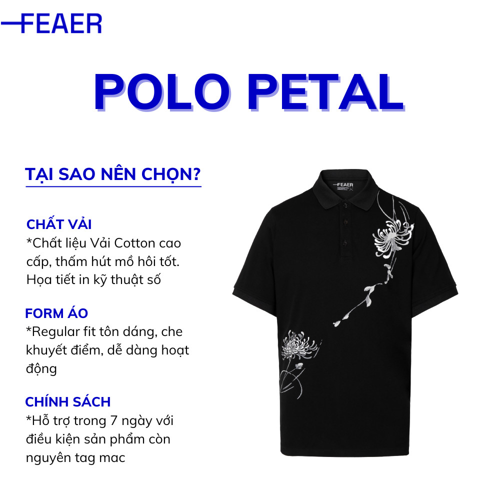 Mô tả Áo polo nam tay ngắn Petal cổ bẻ, chất vải Cotton cao cấp, đứng form, in hoa văn thủy mặc - FEAER - 1