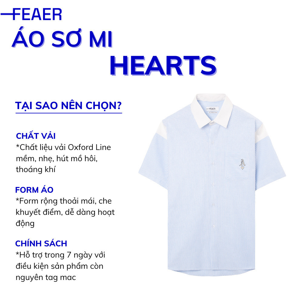 Mô tả Áo sơ mi sọc nam Hearts tay ngắn, vải Oxford cao cấp, thấm hút tốt, logo thêu quân bài đặc biệt - FEAER - 2