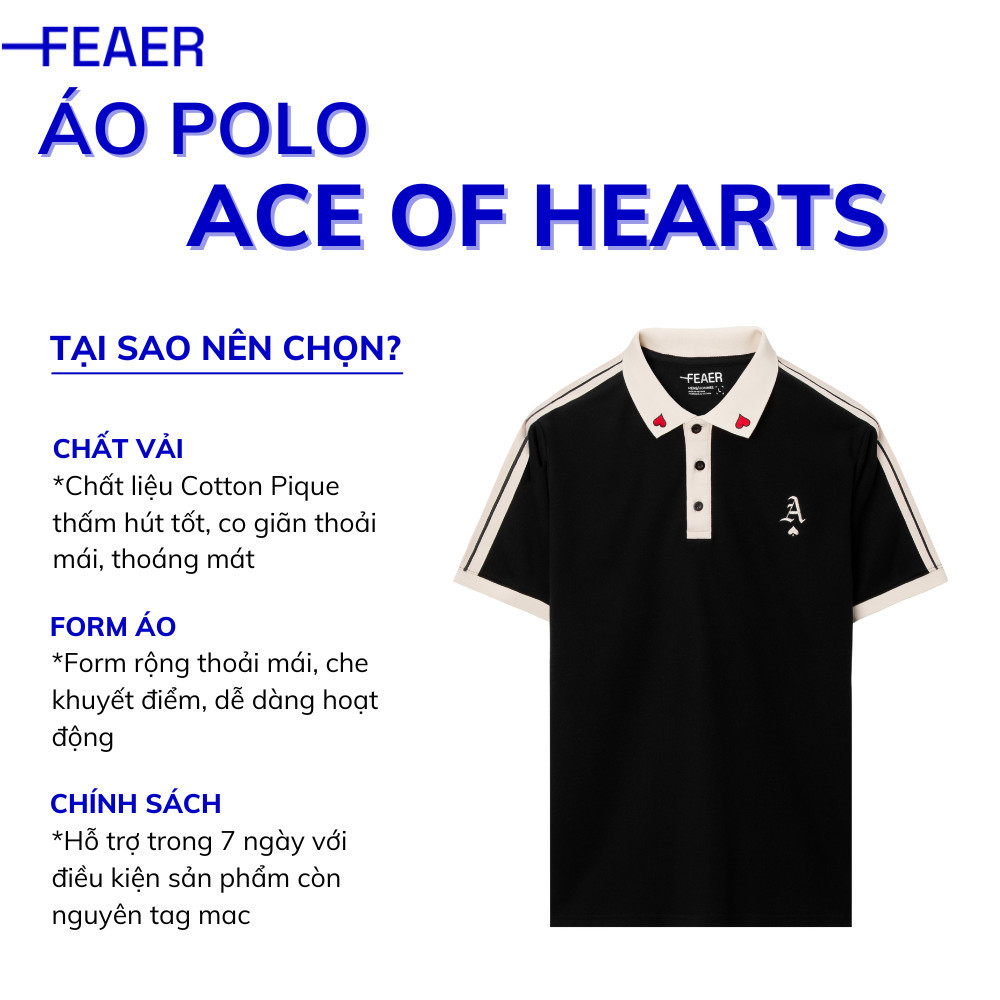 Mô tả Áo polo nam Ace Of Hearts vải Cotton Pique cao cấp, họa tiết thêu cổ trẻ trung, sọc tay mới lạ -FEAER - 2