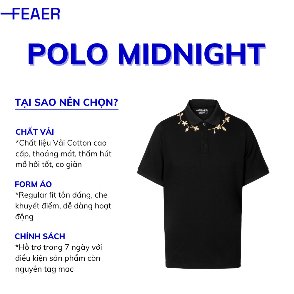 Mô tả Áo polo nam cổ bẻ Midnight, chất vải Cotton Micro, thấm hút tốt, hoa văn thêu hoa, nam tính - FEAER - 1