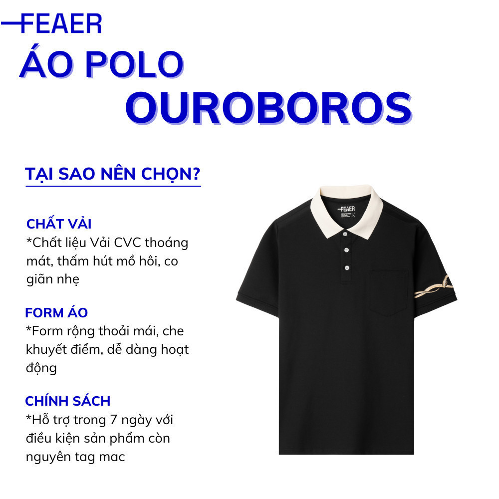 Mô tả Áo polo nam có cổ Ouroboros, chất vải CVC thoáng khí, thấm hút, bền màu, họa tiết thêu rắn -FEAER - 2