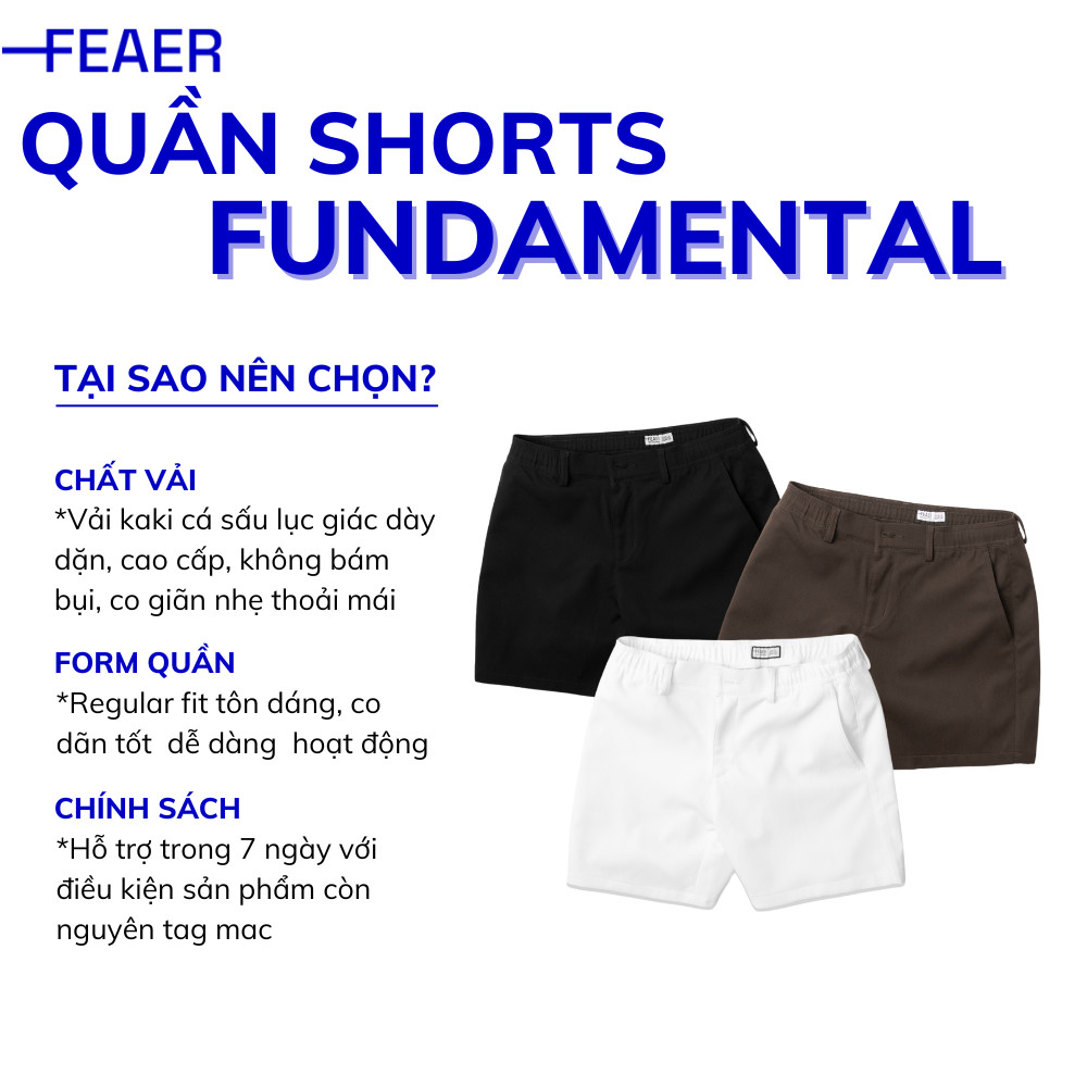 Mô tả Quần short nam Fundamental vải kaki cá sấu lục giác, dây rút ẩn, co giãn nhẹ, thấm hút tốt, form trên gối tôn dáng-FEAER - 2